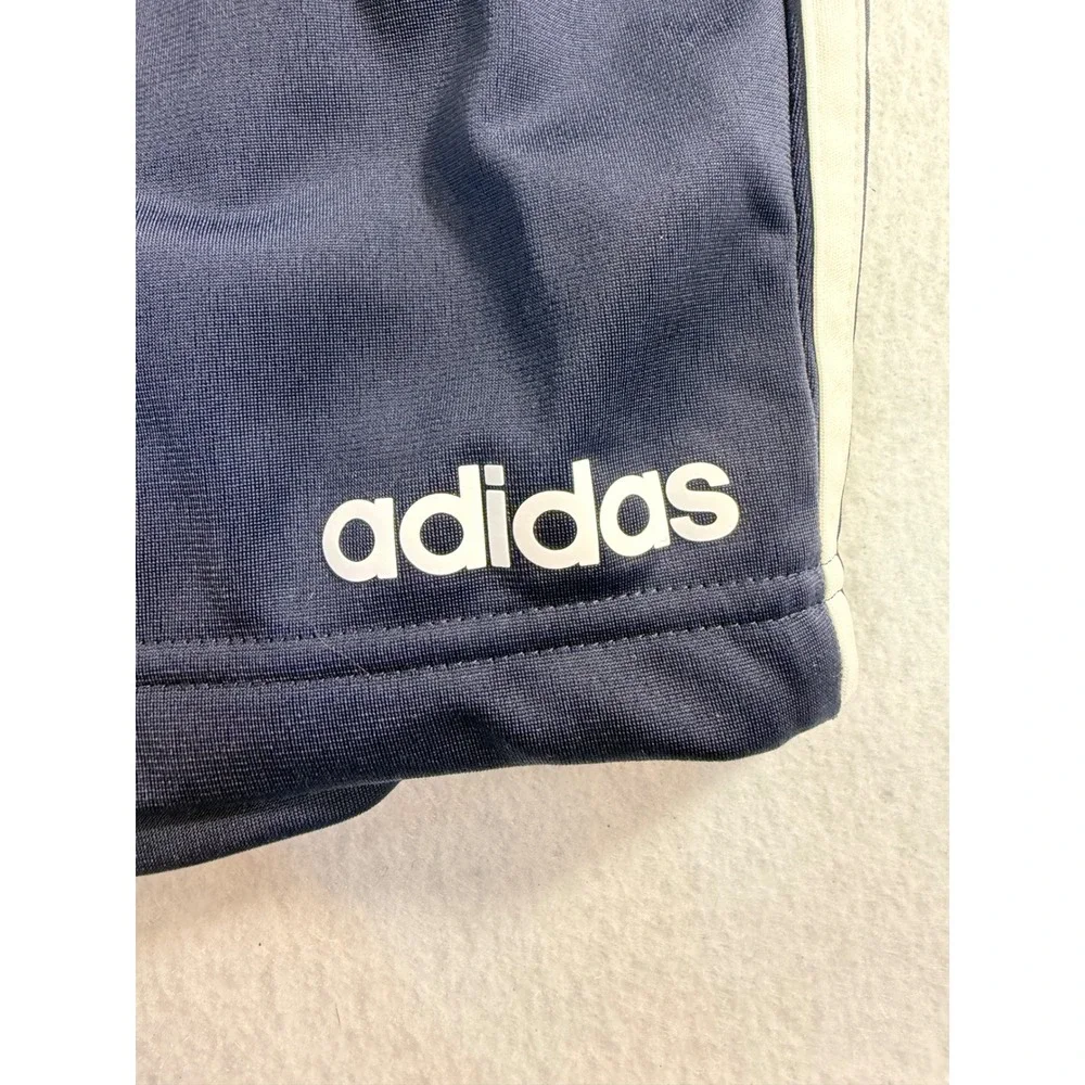 Adidas Mens Navy Blue White Triple Stripe Athletic Gym Shorts Pockets Medium
